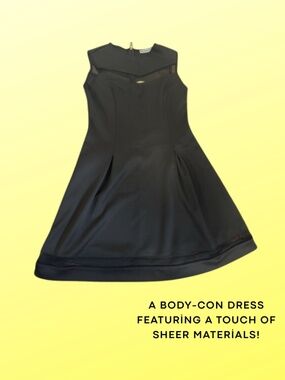 🖤 Large Chic Black Sleeveless Mini Dress | Sheer Trim Detail | Minimalist Glam